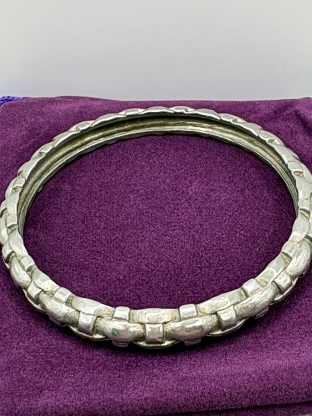 Ben-Amun Silver-Tone Sculpted Link Bangle Bracelet Vintage Weave 7-8”